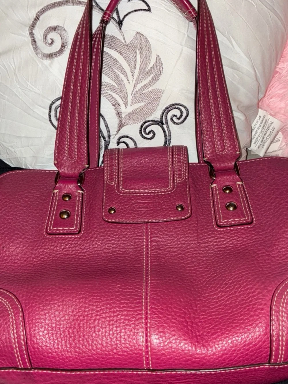 Coach Fuchsia Pink Pebbled Leather Shoulder Bag with Turn-Lock